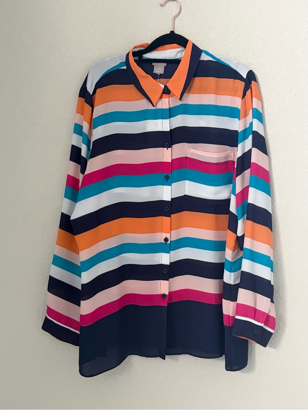 Bold Stripes Print Top LS Woven Pattern Multi Button shirt Size 3 US 16/18 NEW